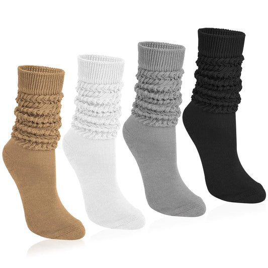 Justay 4 Pairs Women Slouch Socks Soft Knee High Scrunch Slouchy Socks Knit Tube Extra Long Socks for Women